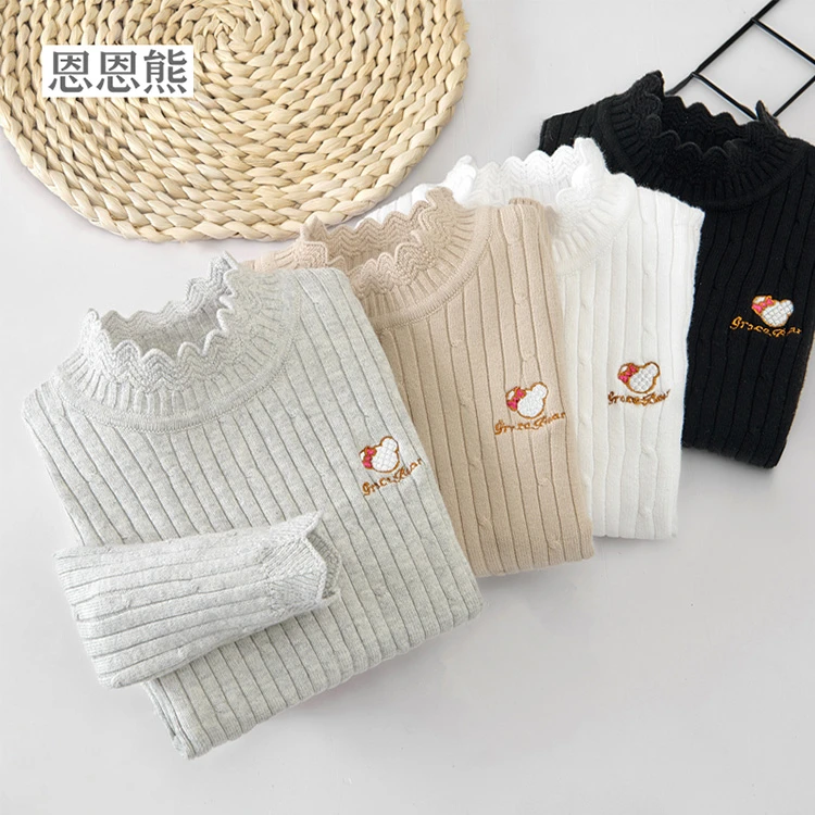 女童毛衣春秋洋气儿童针织衫黑半高领3岁5小童白秋冬女宝宝打底衫