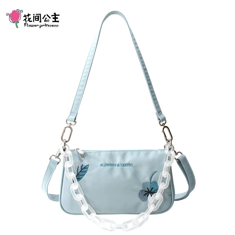 花间公主花与叶2023新款尼龙布亚克力链条单肩女包手提斜挎包