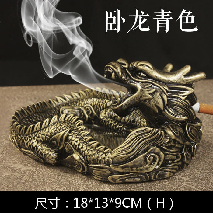 烟灰缸创意个性客厅摆件复古茶道麒麟貔貅黑色树脂雕刻卧龙灰缸