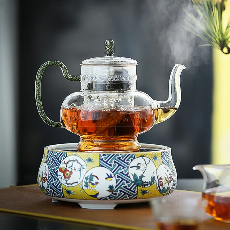 禾器宫灯黑金蒸茶壶玻璃烧水壶煮茶器套装