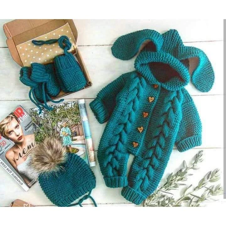 麻花连体衣DIY手工编织萌小兔宝宝毛线衣材料包棉线 非成品送教程