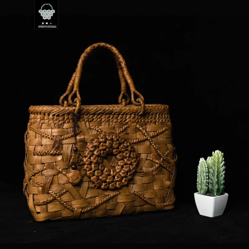 【藤职人非遗藤包】野生葡萄藤包·纯手工编织包·宽藤麻花编向日葵包