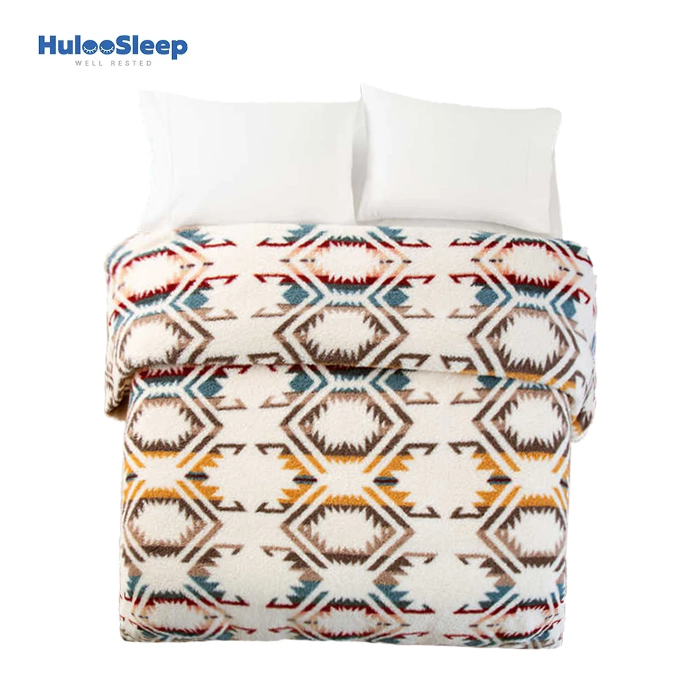 Huloo Sleep170*230CM波西米亚双面羊羔绒盖毯加厚多功能午睡毯