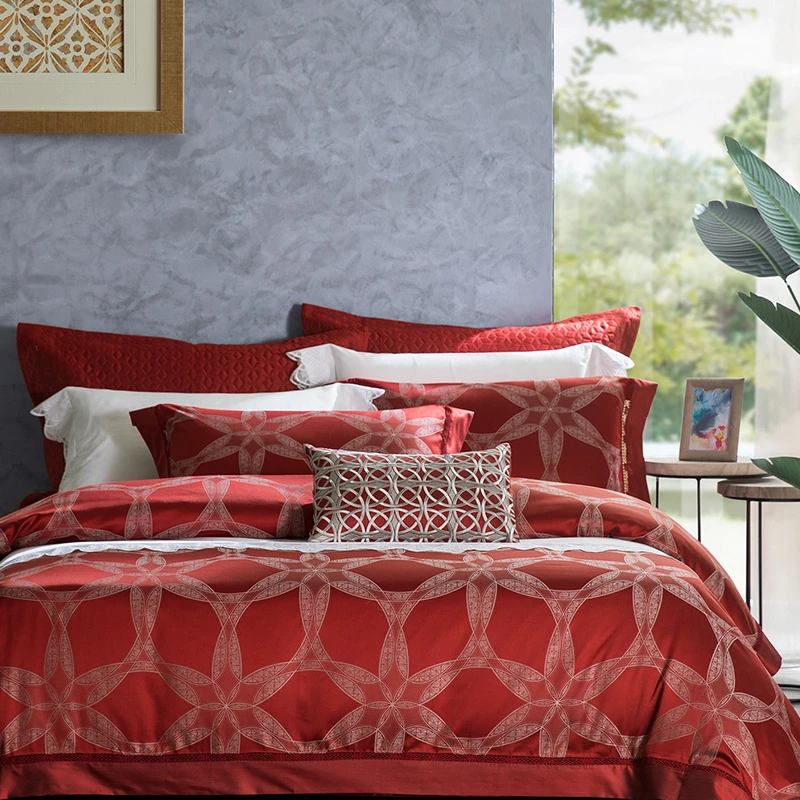 【家居】恐龙 大提花婚庆四件套全棉套件 RTY 0716 结缘红 结婚喜被