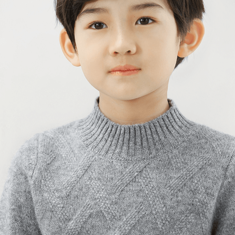 绒秀旗 半高领席编加厚儿童羊毛衫100纯羊毛男童女童针织打底衫毛衣