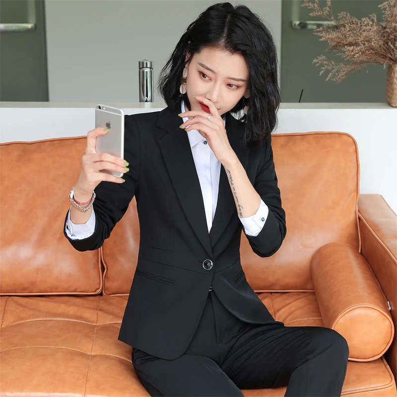 （单件）黑色西服外套女职业装春秋新款时尚气质面试正装西服工作服