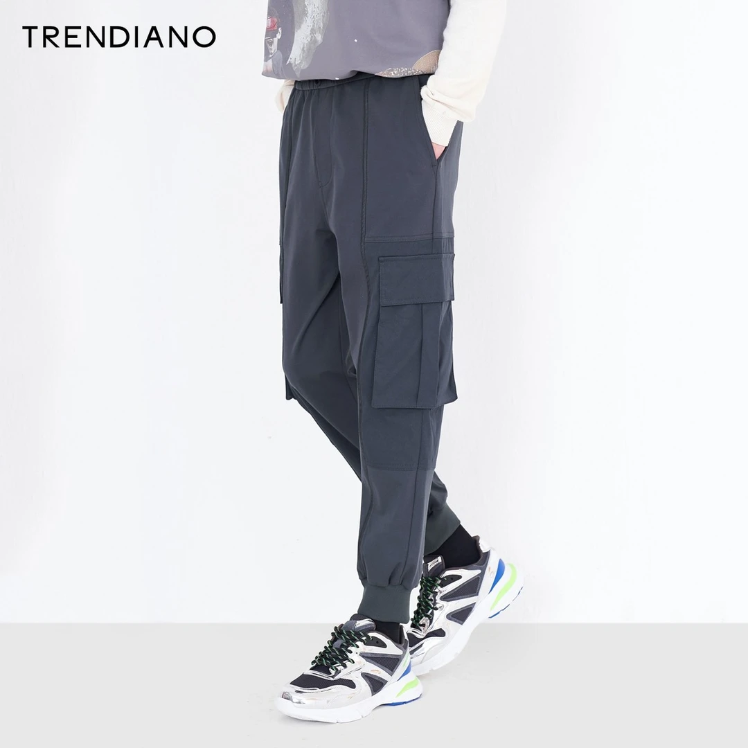TRENDIANO潮牌春季男装裤子抽绳束脚工装卫裤3NC106512P休闲宽松