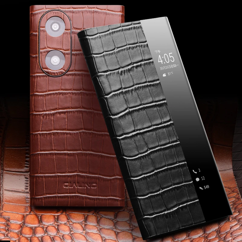 荣耀50Pro手机壳 荣耀50真皮鳄鱼纹手工制作 头层牛皮保护皮套