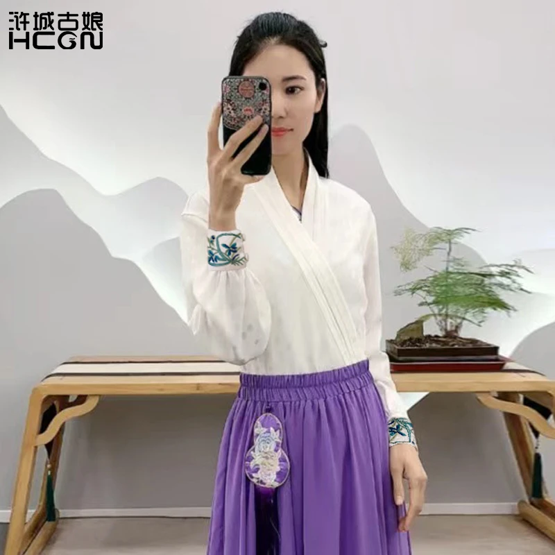 浒城古娘中式春夏国风时尚气质休闲长袖刺绣画屏春衬衫-21A1885