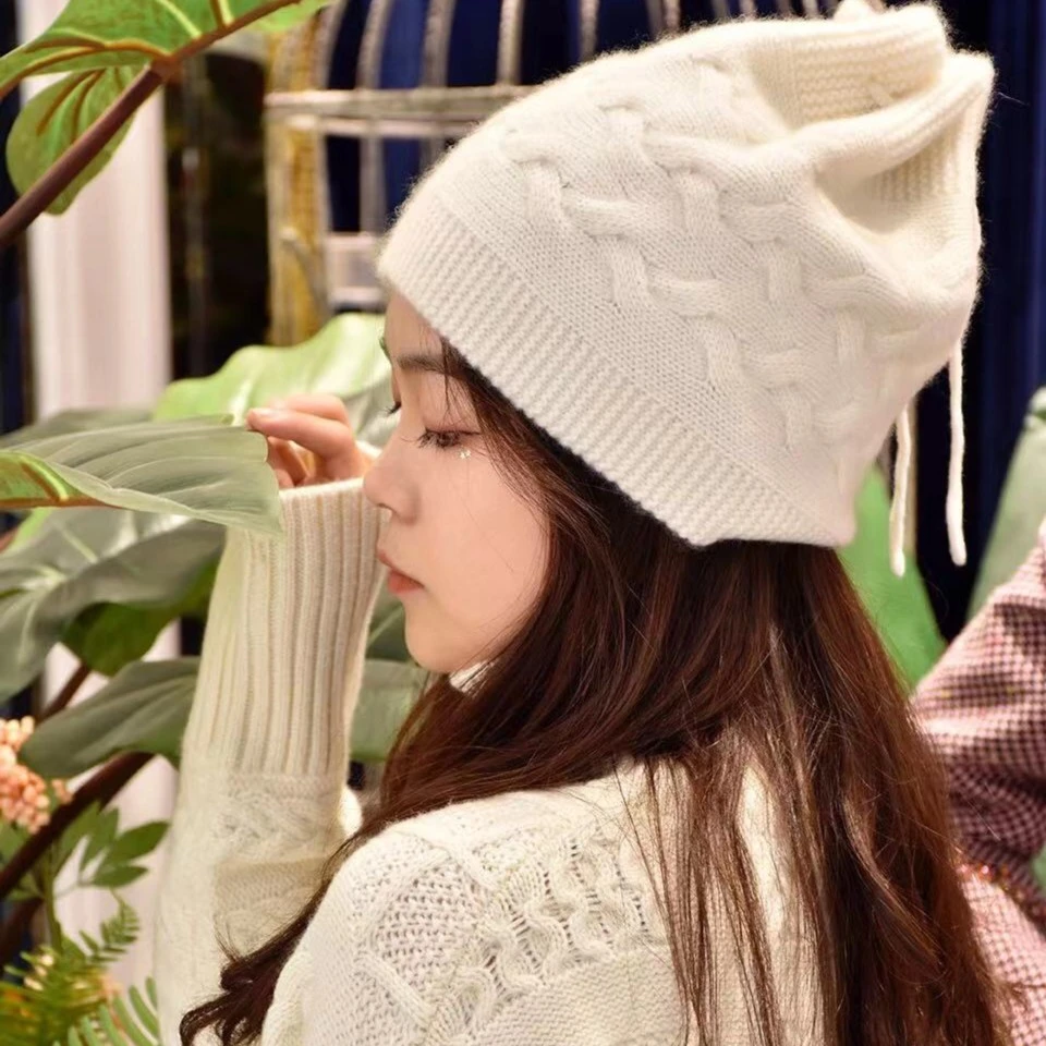 保暖针织帽子可当脖套一款两用白色女士百搭加厚纯色秋冬季时尚