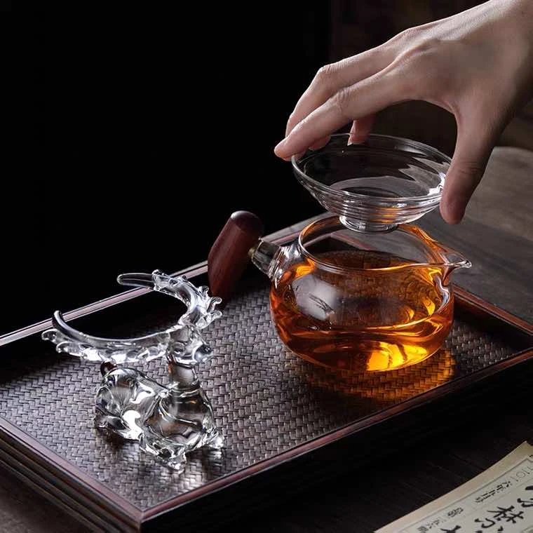 手工玻璃高档分茶器加厚耐高温侧把茶漏一体功道茶杯网红分茶杯