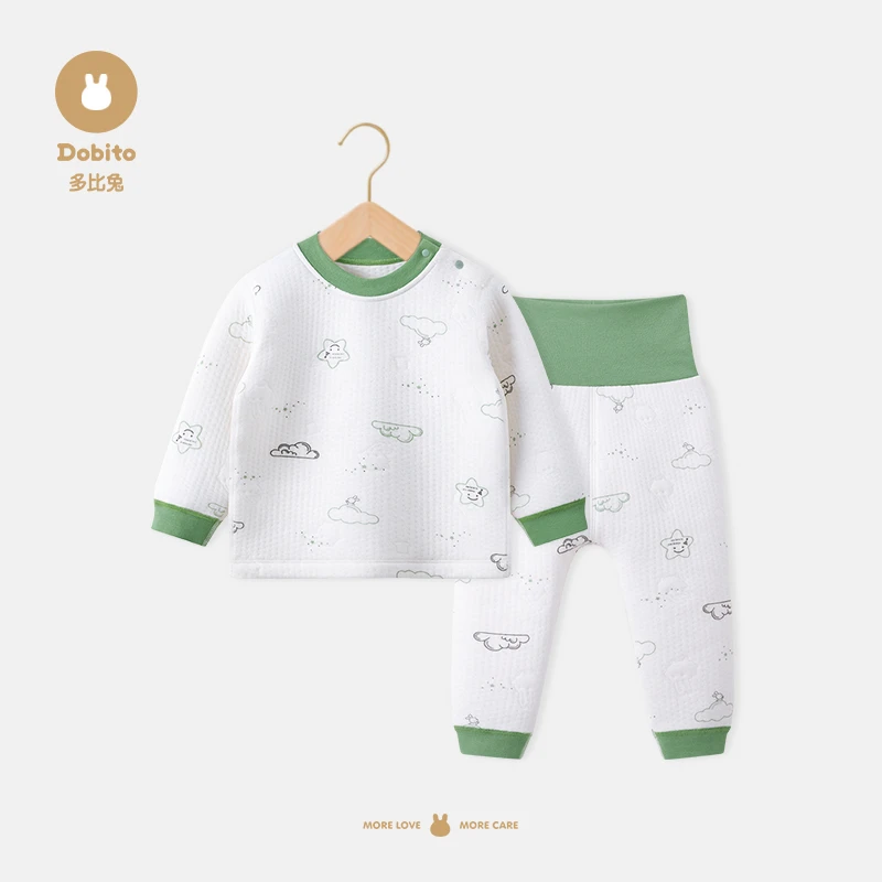 Dobito/多比兔三层保暖婴幼儿宝宝高腰护肚秋衣秋裤内衣套装秋冬