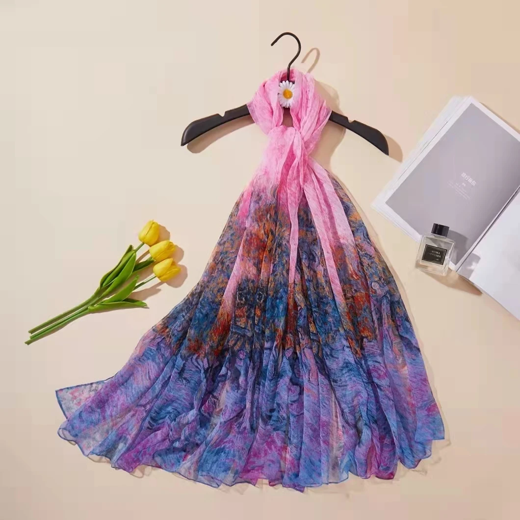 美丝宸清仓 粉色幻境140*180鳄鱼绉抗皱大尺寸丝巾新款四季沙滩巾