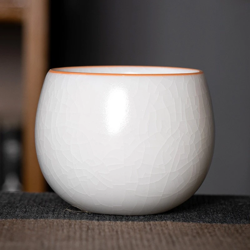 汝道白汝窑主人杯可养象牙白瓷开片茶杯单杯