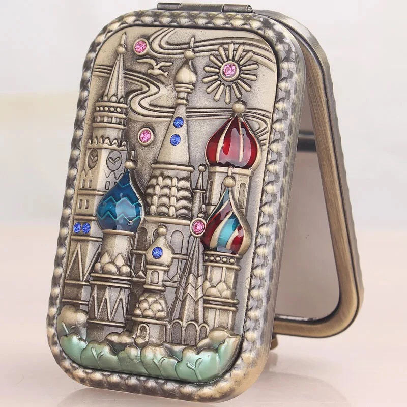 【大头】俄罗斯长方形双面小镜子折叠随身镜子迷你复古便携化妆镜