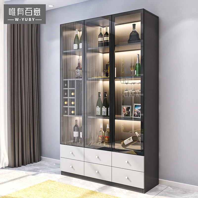 家庭酒柜靠墙现代简约北欧玻璃小酒柜轻奢小型电视边柜客厅柜子