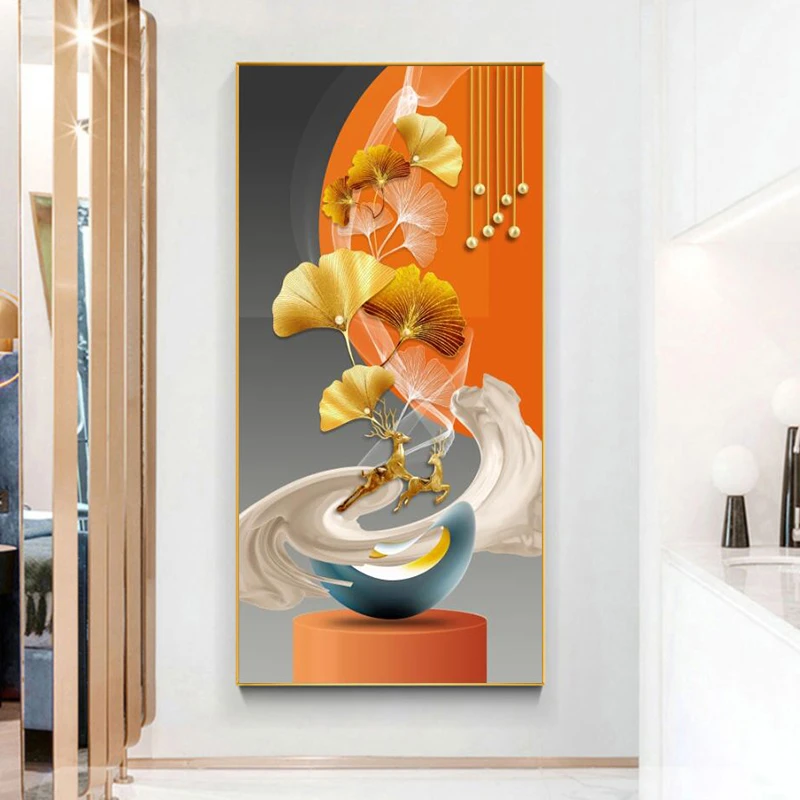 【银杏叶】入户玄关装饰画晶瓷挂画现代简约轻奢走廊装饰画银杏叶