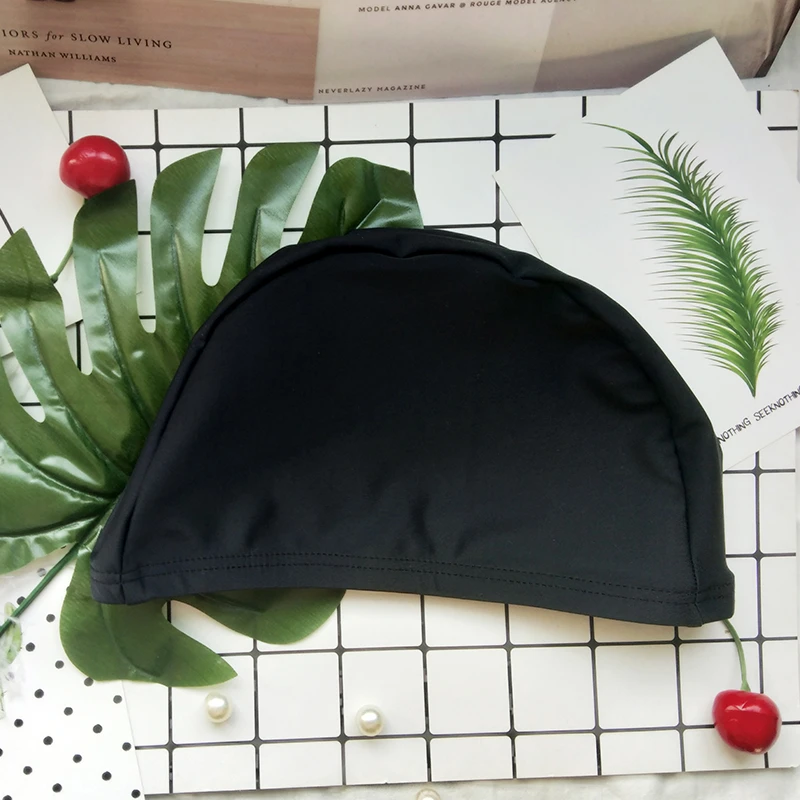 游泳帽女男通用成人锦纶氨纶弹力加大锦纶氨纶布料泡温泉黑色纯色