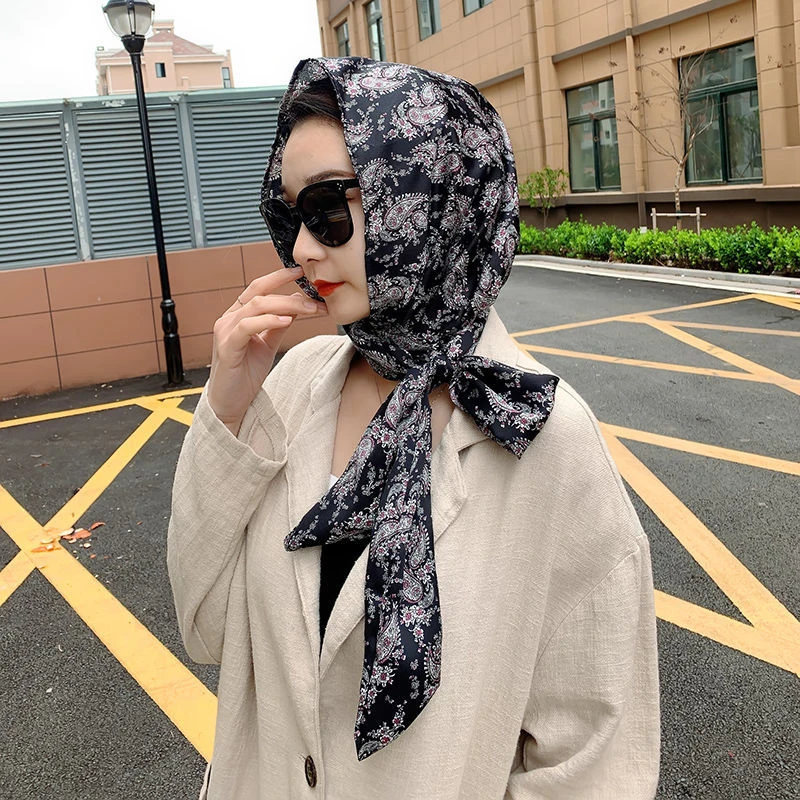 穆斯林纱巾新款夏季仿真丝飘带帽子款绑巾时尚回族方便款盖头巾包