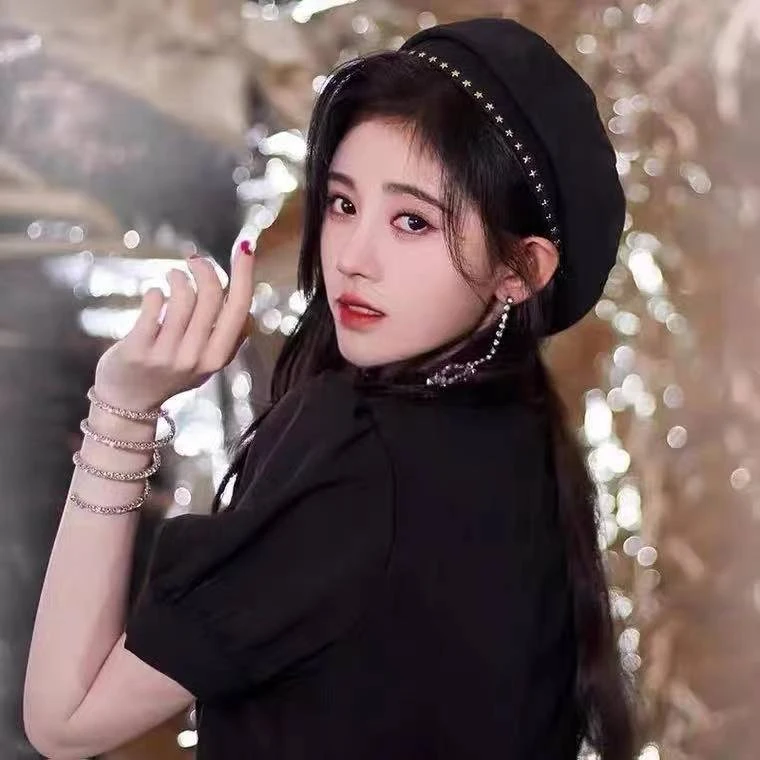 画家帽女鞠婧祎同款帽子黑色星星装饰时装帽文艺复古百搭潮贝雷帽