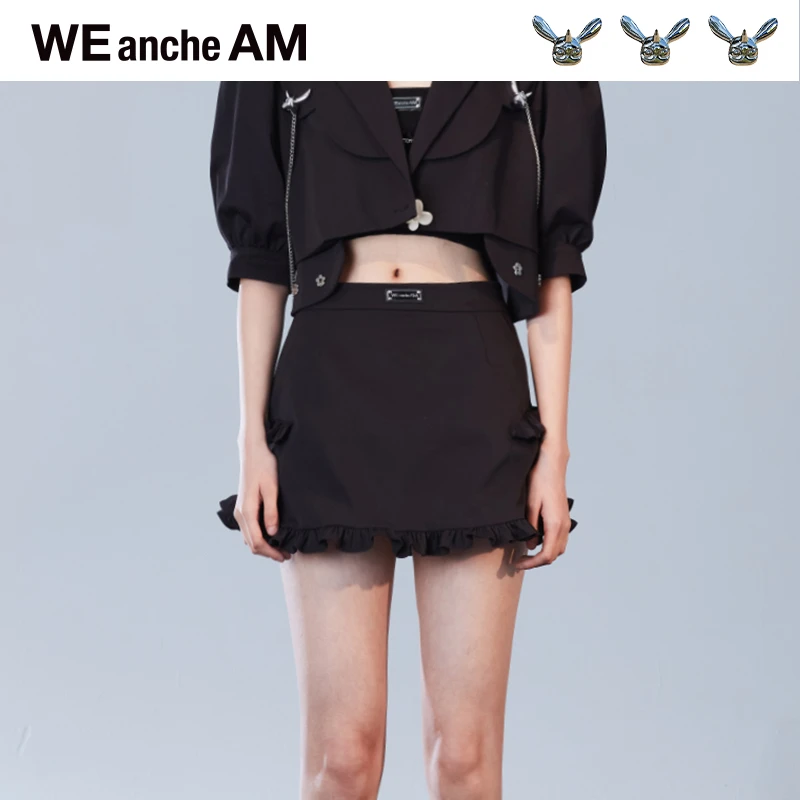 WEANCHEAM新花褶设计感短裤W09CXB005夏季不规则A字套装短裙高腰