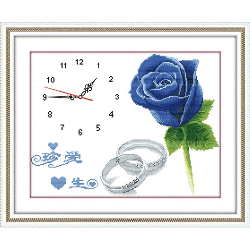 2025新款十字绣钟表玫瑰花简约现代客厅卧室手工绣清新时尚花卉