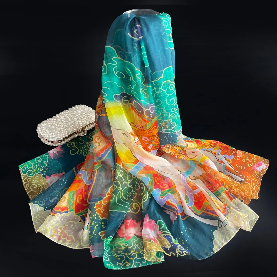 【鹿鹿有你】桑蚕丝真丝丝巾长款围巾披肩175*108cm女款