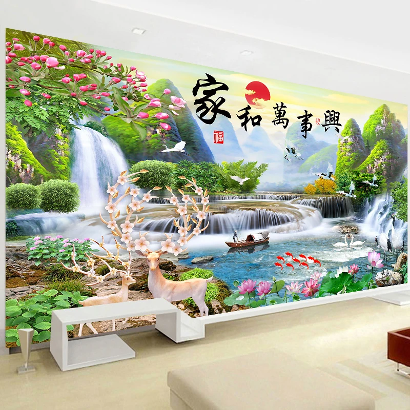 5D钻石画2025客厅新款家和万事兴满钻山水画风景手工自贴点钻石绣