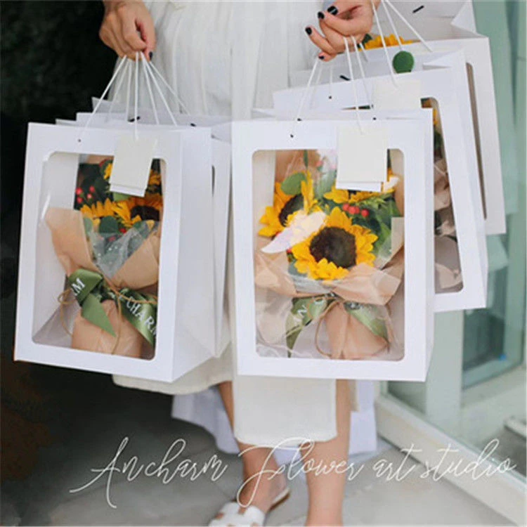 中高考向日葵小花束手提袋橱窗手提袋开窗迷你花束袋礼品袋
