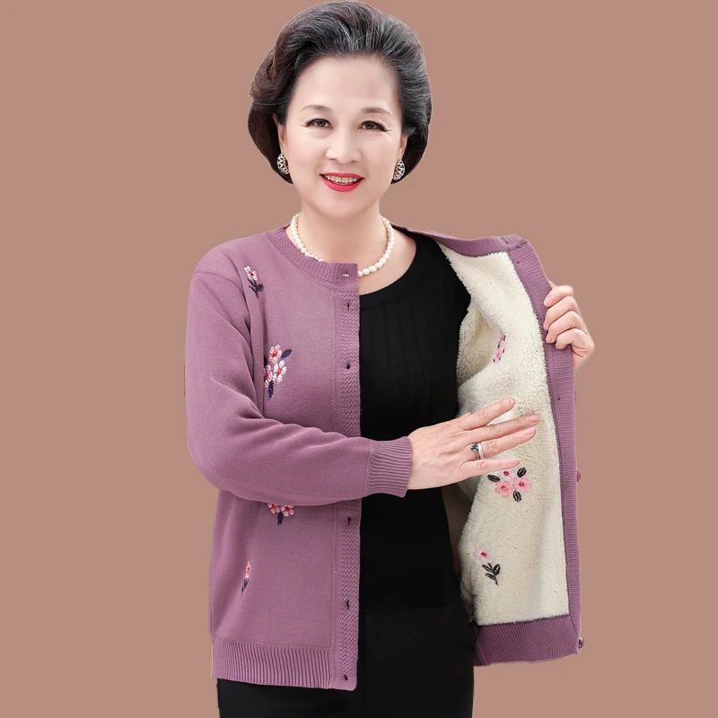 中老年人女装秋装针织开衫老人妈妈2022年新款奶奶装加绒加厚冬装