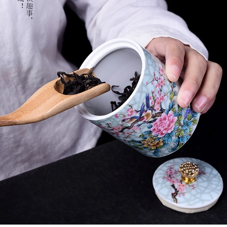 喜上眉梢 珐琅彩 茶叶罐