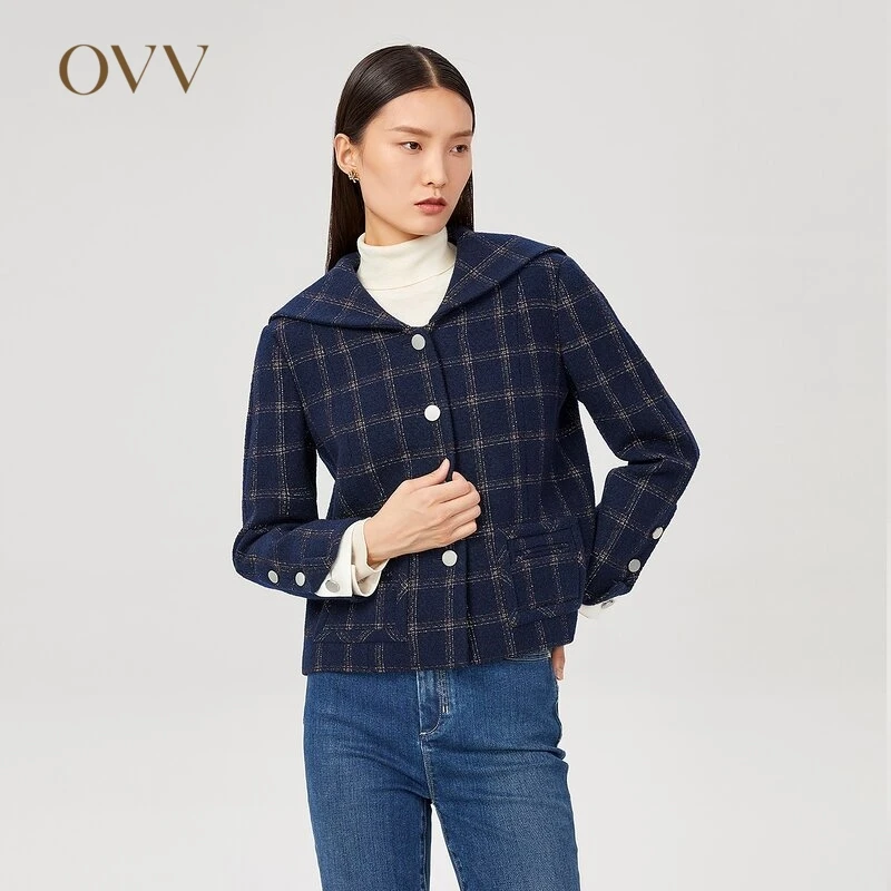 OVV秋冬新款格纹圈圈花呢海军风夹克外套GWJFJ31104A