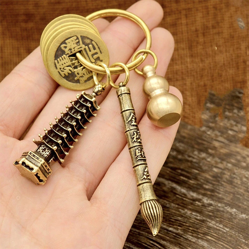 黄铜复古文昌塔文昌笔钥匙扣助学业步步高升学生挂件高考礼物摆件