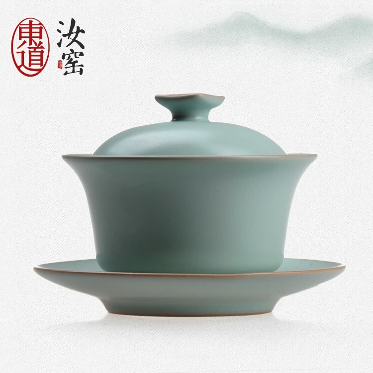 东道汝窑盖碗茶杯热销榜卧龙盖碗2022款天青茶具套装家用客厅高档