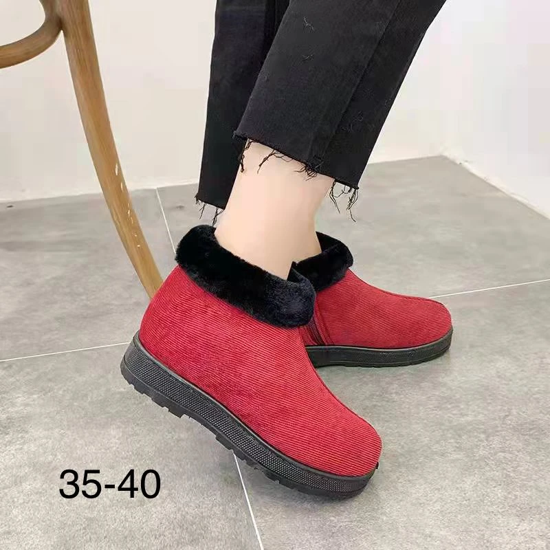 新箭加绒加厚防滑平底侧拉链家居用可外穿中老年人灯芯绒布鞋保暖