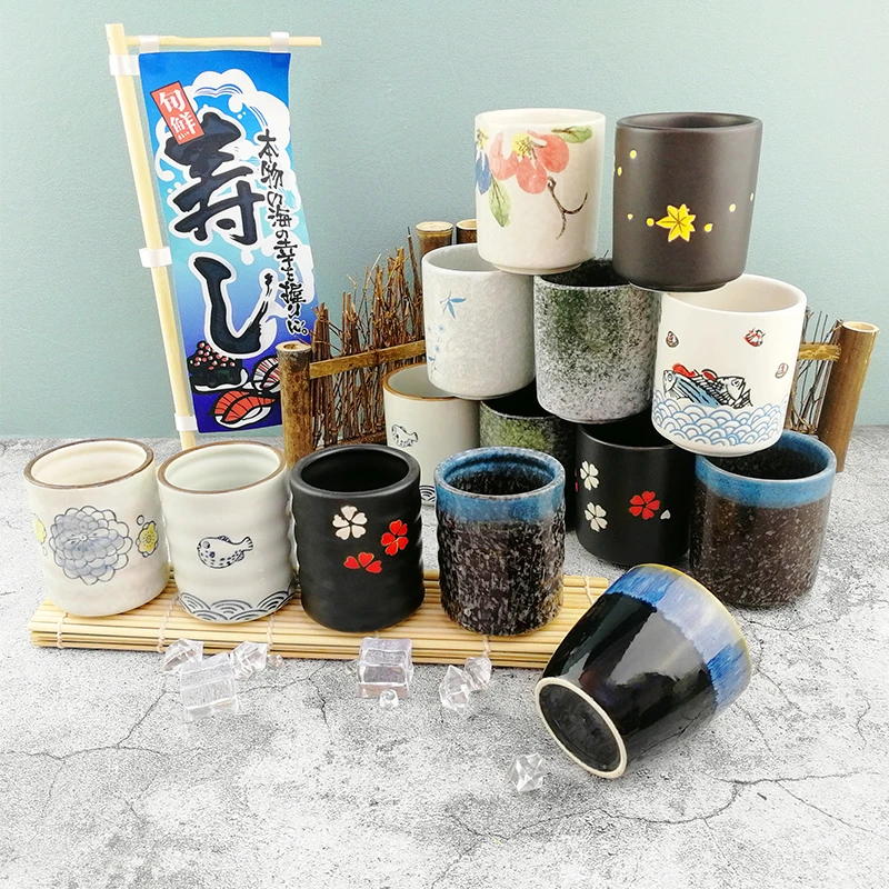 2个装日式陶瓷水杯茶杯餐厅料理餐具复古创意商用口杯泡茶瓷杯子