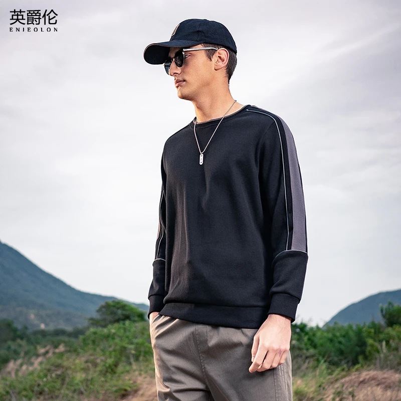 秋季男装新款圆领卫衣 潮牌ins撞色条纹衣服 青年简WY790套头休闲