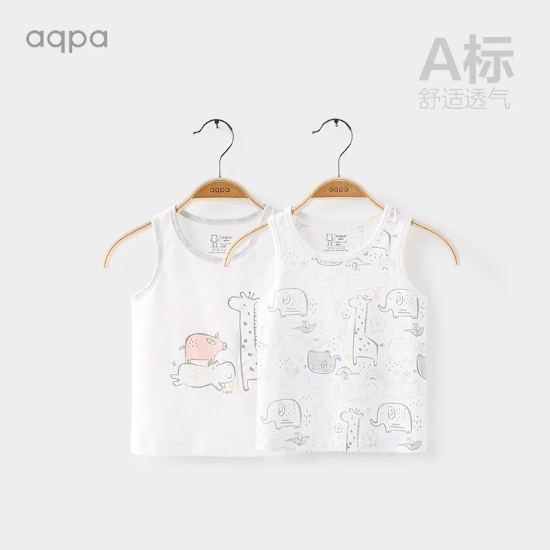 aqpa男女宝宝背心夏季儿童无袖坎肩薄款婴儿纯棉上衣卡通舒适