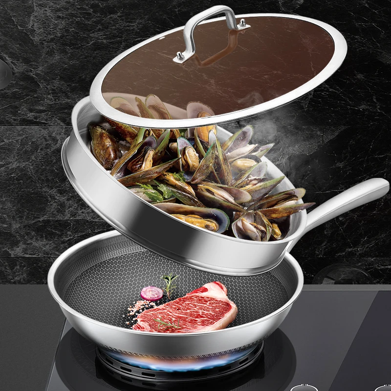 康怡乐316L不锈钢炒锅家用炒菜锅电磁炉煤气灶通用锅具【豪华款】