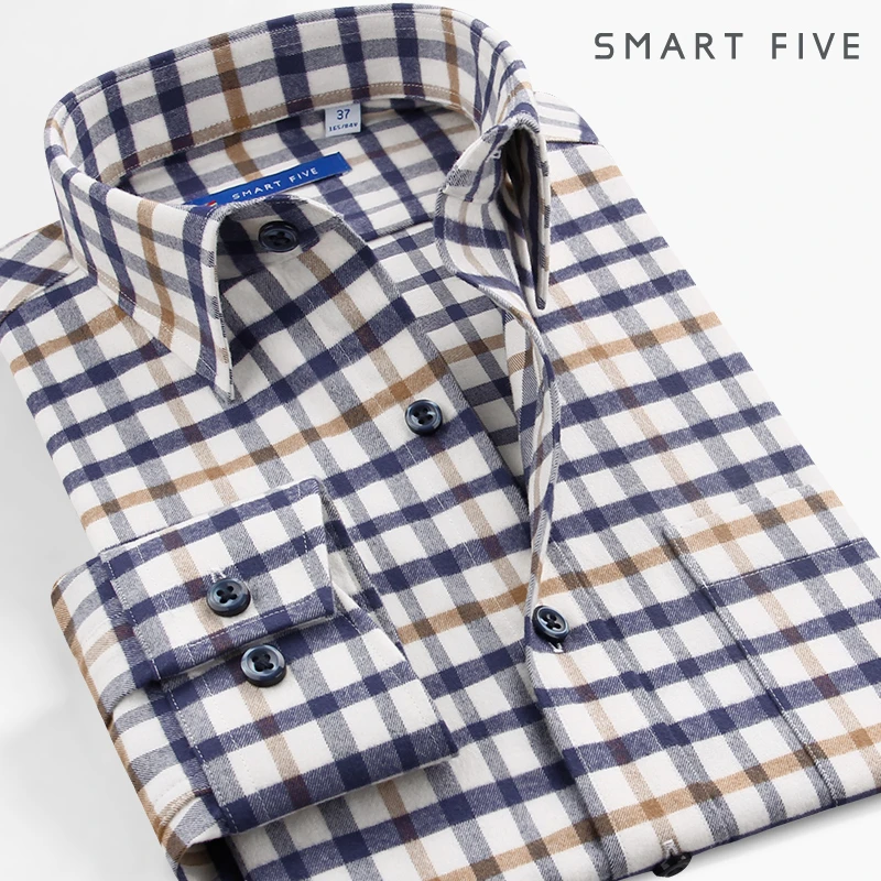 纯棉加厚格子衬衫男长袖秋季青年修身美式休闲新款磨毛法兰绒男士