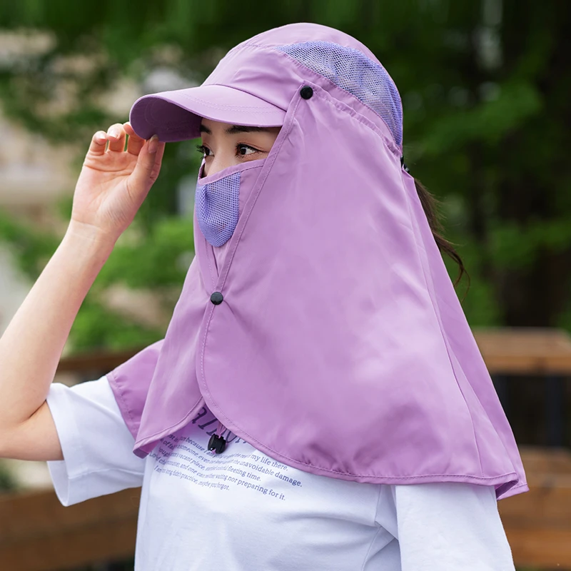 防晒帽子女夏季遮阳帽骑车遮脸面罩户外出游防紫外线太阳帽钓鱼帽