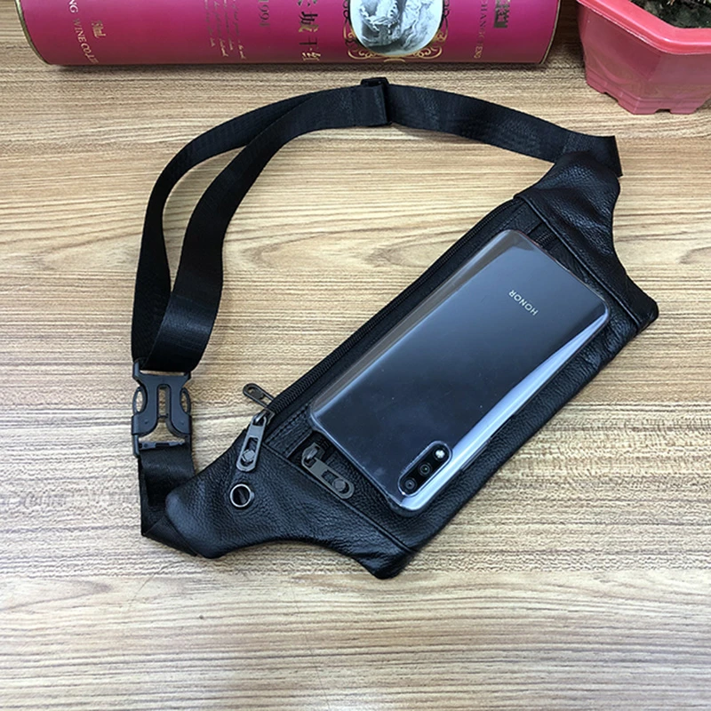 腰包真皮贴身耳机孔超薄牛皮手机包017款黑色棕色桔色跑步运动包