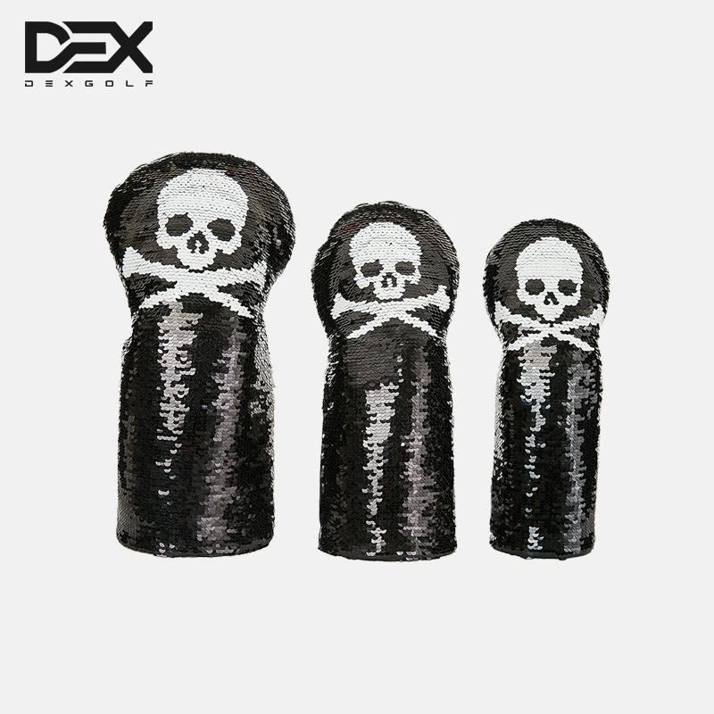 DEXGOLF韩国高尔夫亮珠片木杆套翻转图案杆头套木杆套3个装珠片黑
