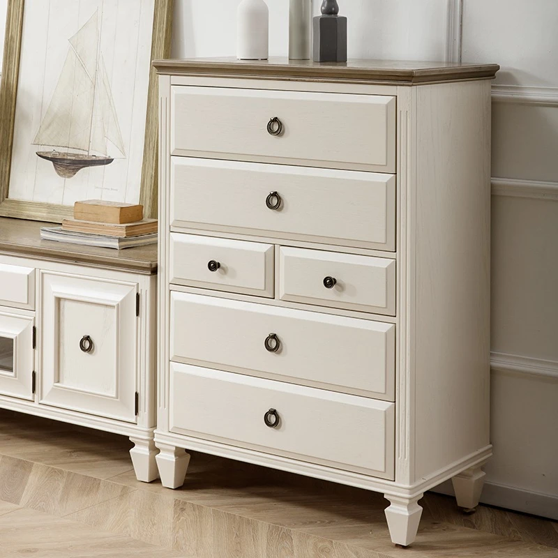 美式纯实木轻奢五斗柜卧室六斗客厅地中海抽屉储物柜白色复古立柜