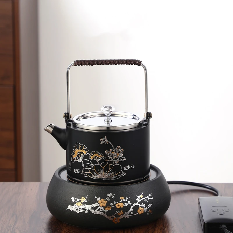 CHAUNCY/创颐金银烧提梁壶电陶炉煮茶器套装陶瓷煮茶炉不锈钢茶壶