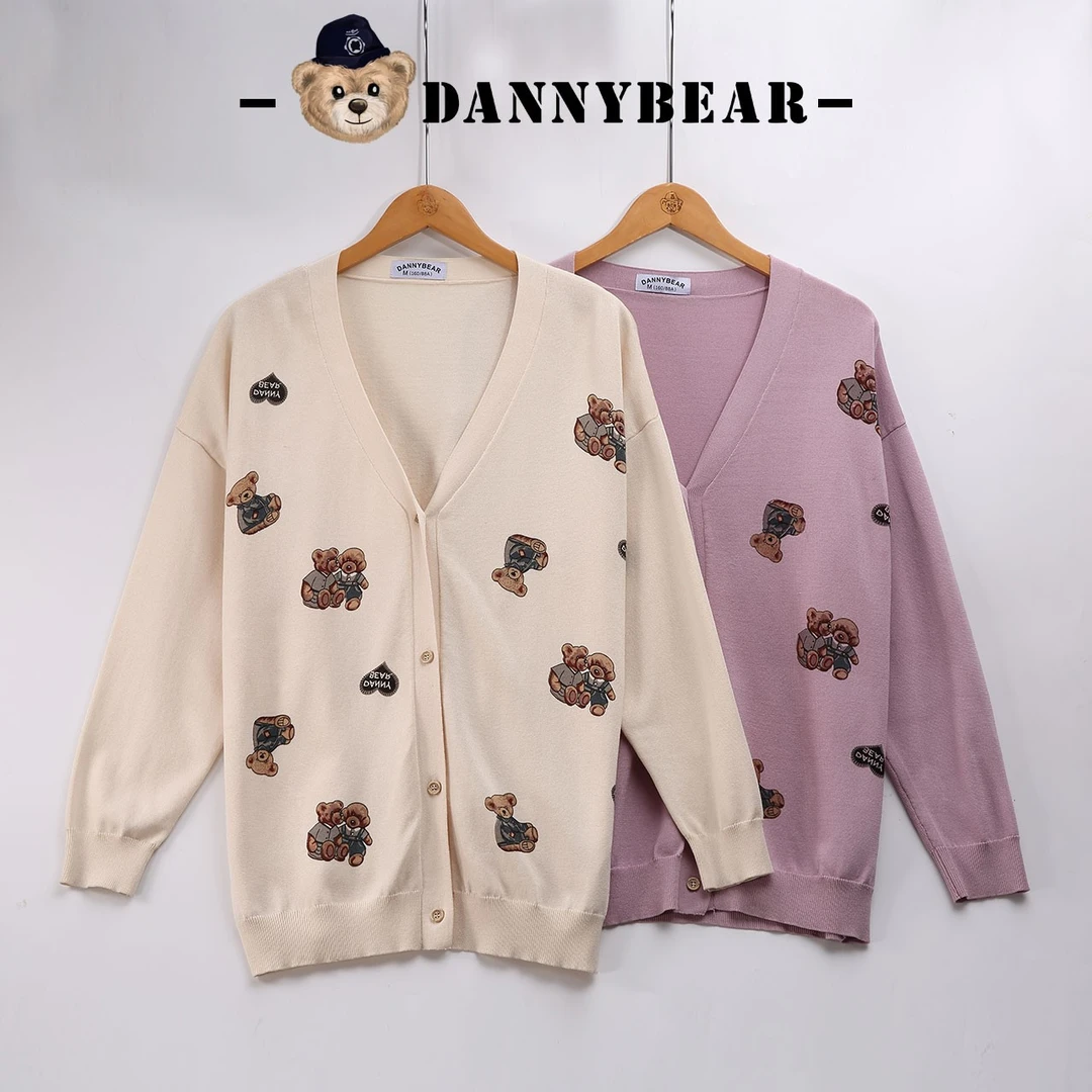 #XX#DANNYBEAR春季上新2024女式时尚百搭开衫印花毛衣DJY1517002
