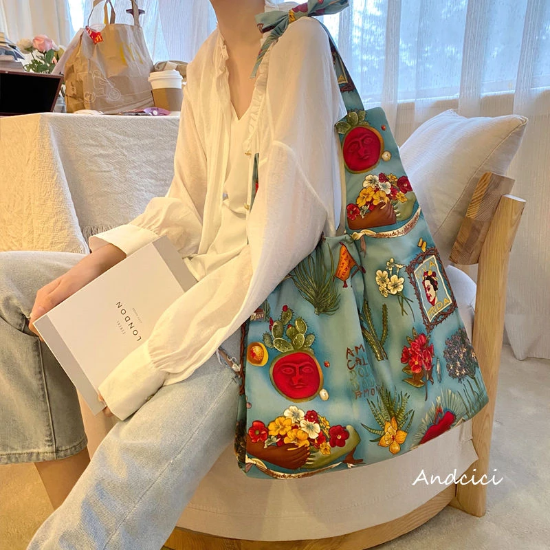 ANDCICI@法式艺术插画~设计感帆布包女手提包单肩包购物袋托特包
