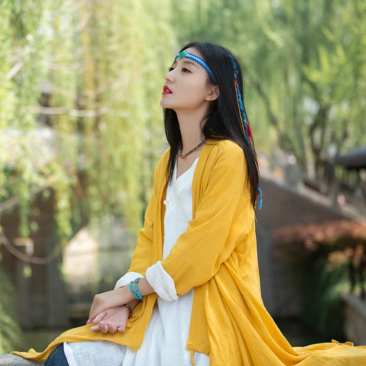 新款春夏秋棉麻女装新品防晒开衫中国风盘扣禅服长款茶服外衣外套