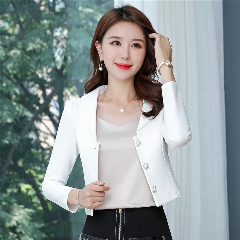 春秋时尚小外套女短款高腰显瘦2023早秋新款配裙子白色小西装外搭