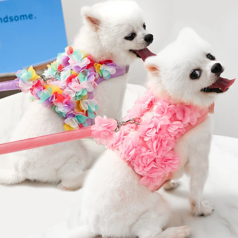 小中犬狗狗猫咪宠物衣服胸背带牵引用品花朵泰迪比熊春夏秋遛狗绳